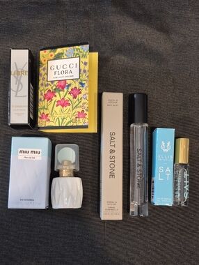 Set Of 5 Mini Fragrances. Salt & Sone Vetiver Body Mist, Gucci ,Miu Miu, YSL